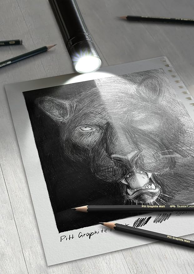 Faber-Castell Pitt Graphite Matte Pencil Set, Sketching Set of 4 Graphite Pencils and Sketching Supplies (2B, 6B, 10B, 14B), Sketching and Drawing Pencils, Pencil Sharpener and Eraser