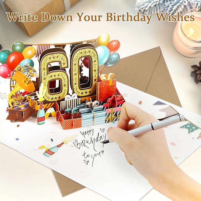 60th Birthday Card for Men Women, 3D Pop Up 60th Birthday Gifts Cards for Him Her, Back In 1965 Funny 60 Year Old Birthday Decorations, Classy Vintage