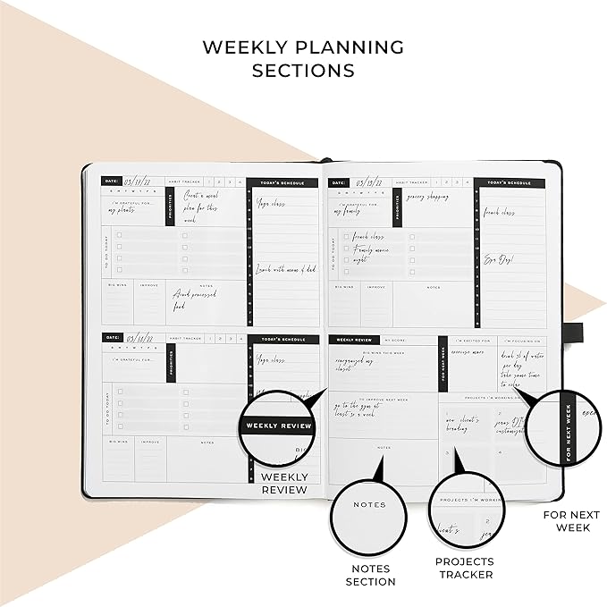 Smart Daily Planner - Achieve Goals & Increase Productivity, Time Management & Happiness - Weekly Monthly Day Planner with Gratitude Journal, Hardcover, Undated Business Planner