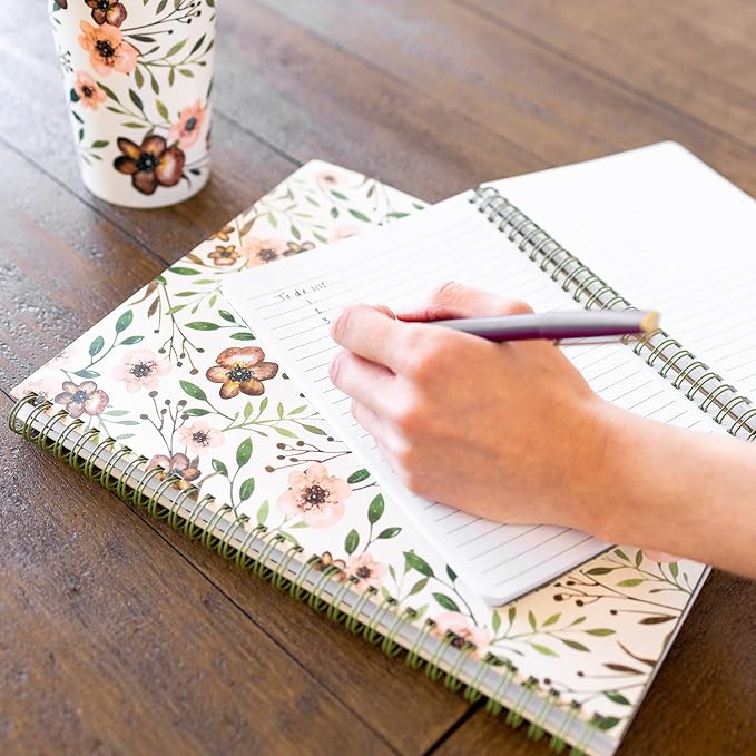 Steel Mill & Co Cute Large Spiral Notebook College Ruled, 11" x 9.5" with Durable Hardcover and 160 Lined Pages, Woodland Floral