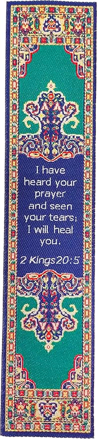 Divine Healing, Bulk Pack of 6 Woven Fabric Christian Bookmarks, Silky Soft 2 Kings 20:5 Flexible Bookmarker for Novels Books and Bibles, Religious Memory Verse Gift
