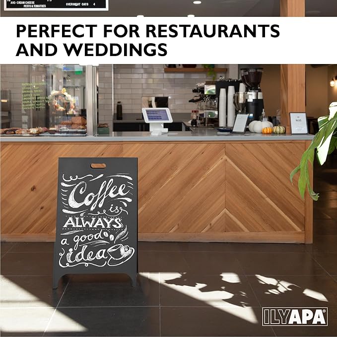 Ilyapa Modern All Metal Double Sided A Frame Chalkboard Sidewalk Sign- 19 x 30 inch Magnetic Chalk Menu Board Restaurant & Vendor Display Supplies for Outdoor Indoor Wedding Event Welcome