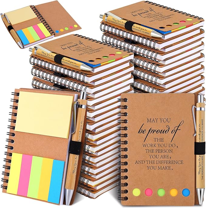 20 Sets Employee Appreciation Gifts Inspirational Spiral Notebooks with Sticky Notes Notepads Motivational Bamboo Ballpoint Pens for Nurse Coworker Teacher (MAY YOU)