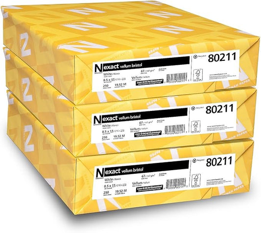 Neenah Exact Vellum Bristol, 8.5" x 11", 67 lb/147 gsm, White, 94 Brightness, 750 Sheets, 3 Pack (80211)