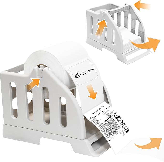 GUERMOK Thermal Label Holder for Rolls & Fan-Fold, Fragile Shipping Label, Label Stand Desktop Printer Holder-Home Office Accessory-Sticker Dispenser for Holographic Vinyl (White), 9 inches