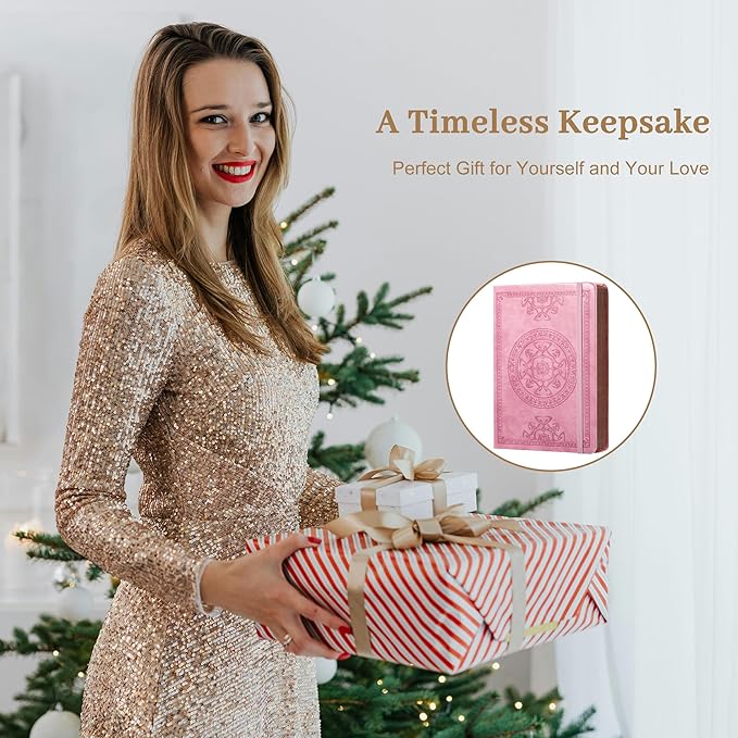 CAGIE Leather Journals for Writing Hardcover Journal for Men with Pen, 290 Pages Lined Journaling Notebooks for Work Pink Leather Vintage Journal Notebook, 6.1" x 8.5"