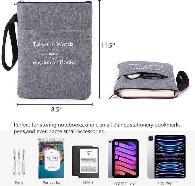 Book Sleeve for Book Lovers - Book Covers with Zipper Pockets - Canvas Book Protector for Paperbacks, Softcover - Washablle Book Pouch - Book Carrying Case - Book Carrier- Book Gift