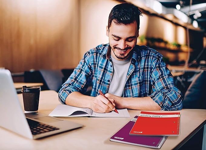 Better Office Products Spiral Notebooks 1-Subject, 24 Pack, Wide Rule, 70 Sheet, 8 x 10.5 inches, 6 Assorted Primary Colors, 24 Pack