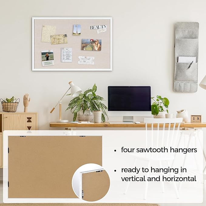 Fun Memories Cork Board Bulletin Board for Office, 20" x 30" Oak Wooden Framed Corkboard, Wall Mounted Notice Pin Board for School Home & Office, White