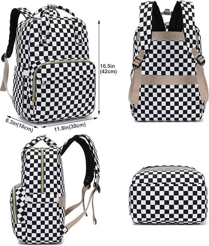 Checkered Laptop Backpack College Bookbag School Backpack for Women Girls, Travel Backpack 15.6 Inch Computer Backpacks