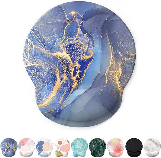 eulps Mouse Pad with Wrist Rest, Comfortable Computer Mousepad with Gel Wrist Support Smooth Surface and Non-Slip PU Base for Pain Relief, Laptop, Office & Home (Golden Quicksand Marble)