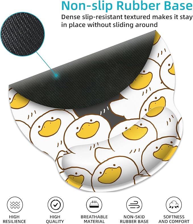 Ergonomic Mouse Pad with Wrist Support,Black and White Duck Mouse Pad with Wrist Rest,Relieve Wrist Pain Mousepad Non-Slip Rubber Base,Mouse Pads for Desk,Computers,Laptop,Office,Home,Accessories