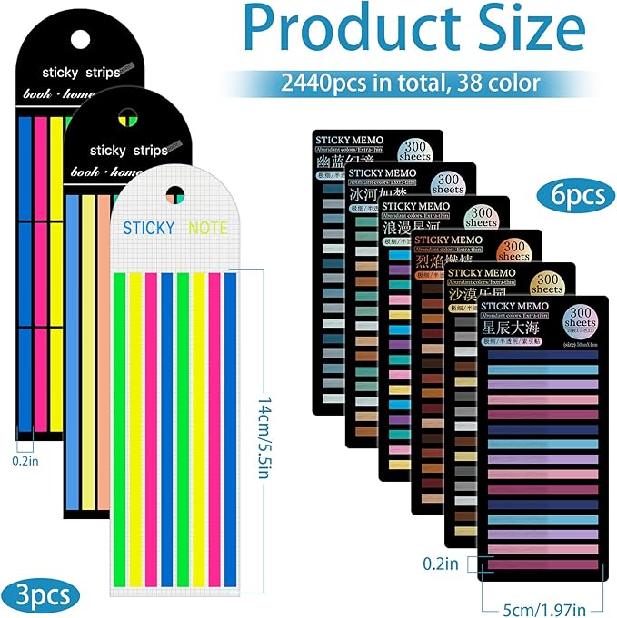 HAUTOCO 2440pcs Transparent Highlighter Tape, Removable Long Highlighter Strips for Annotating Books, Morandi Neon Clear Sticky Tabs Page Markers Index Flags Aesthetic Office School Supplies