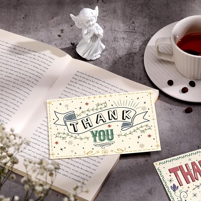 Junkin 80 Pack Thank You Postcards Thanks Blank Note Postcards Retro Appreciation Postcards Assorted Cards for Employee Teacher Adults Team Volunteers, 4 x 6 Inch