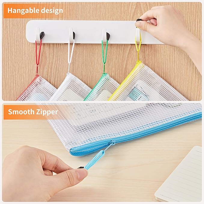 JARLINK 36 Pack 10 Colors Zipper Mesh Document Pouch, A4 Letter Size Mesh Bags for Board Games & Puzzles, Waterproof Document Zipper Pouches for Office School Supplies, Toys, Cosmetics Travel Storage