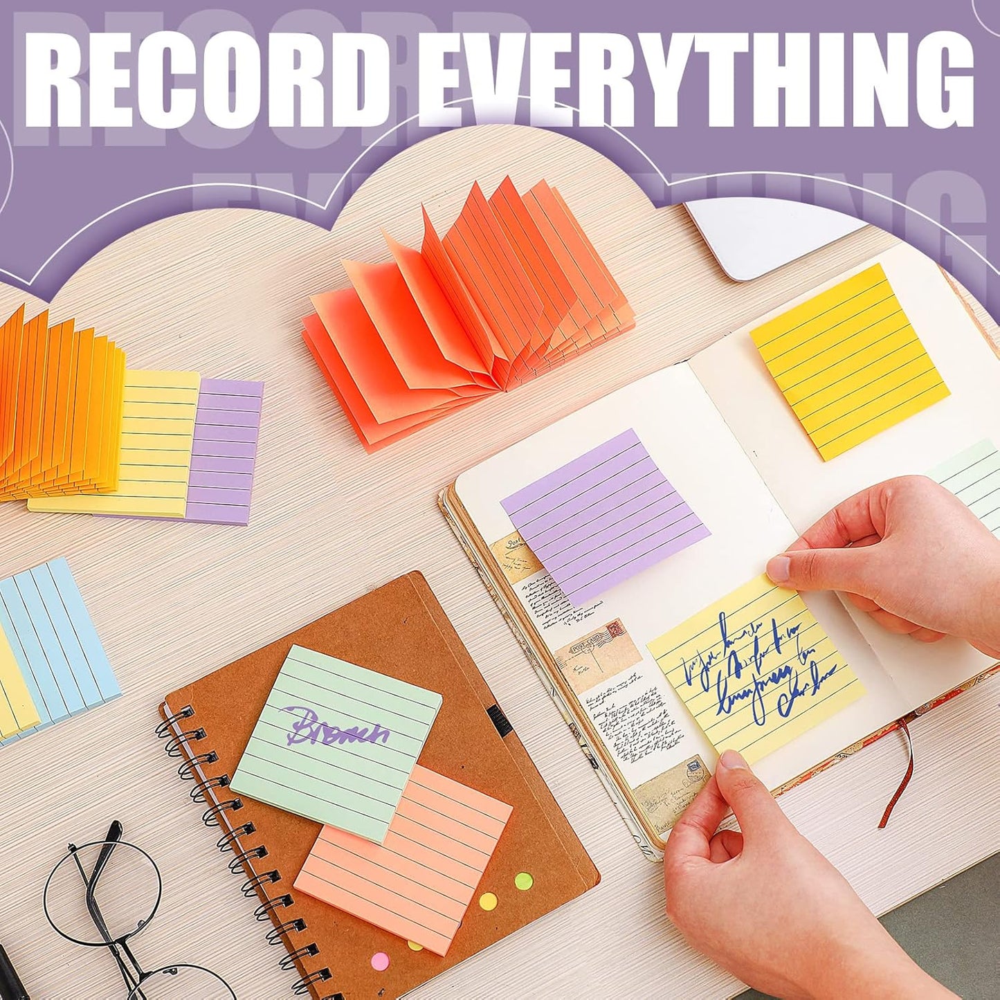 24 Pack Pop Up Sticky Notes 3 x 3 Refills 1200 Sheets Colored Sticky Notes Self Adhesive Memo Pads for Home Office Supplies(Light Colors, Line)