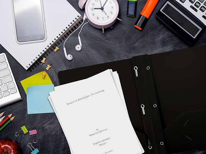 Better Office Products Black Plastic 2 Pocket Folders with Prongs, Heavyweight, Letter Size Poly Folders, 24 Pack, with 3 Metal Prongs Fastener Clips, Black