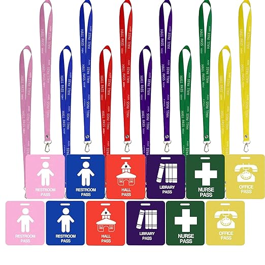 Unbreakable PVC Hall Pass Lanyards,Mlife School Passes Set for Teachers 12 Pack Hall, Bathroom, Library, Office and Nurse Classroom School Supplies