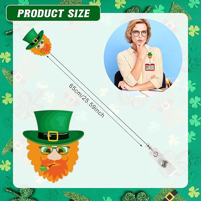 NACHLYNN 8 Pcs St. Patrick's Day Acrylic Retractable Badge Reels Cute Felt Nurse Badge Reel Holders Name ID Accessories with Retractable Cord for Teacher Student Nurses Gifts