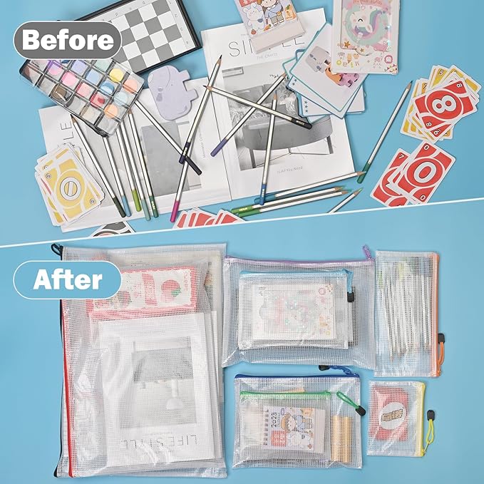 20pcs Mesh Zipper Pouch Bags,9 Sizes Plastic Zipper Bags for Organization,Reusable Zipper Pouches for Puzzle Board Game Storage,for Travel School Office Supplies.