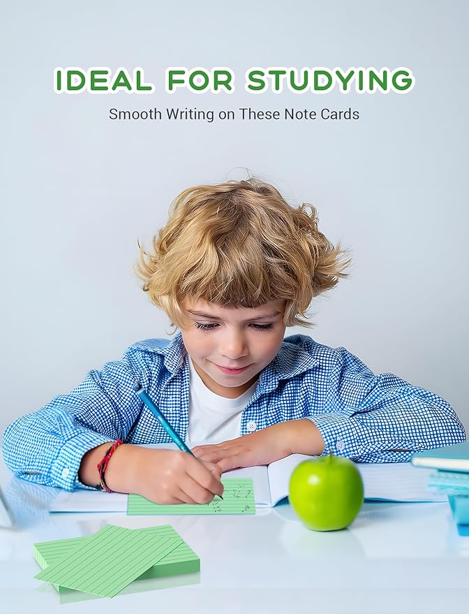Green Index Cards 3x5 Ruled Note Cards, 200 PCS Lined Index Cards Flashcards, 180 GSM Heavyweight Notecards 3x5 Lined Flash Cards for Studying School Notes Taking, 3 x 5 Index Card Ruled Study Cards