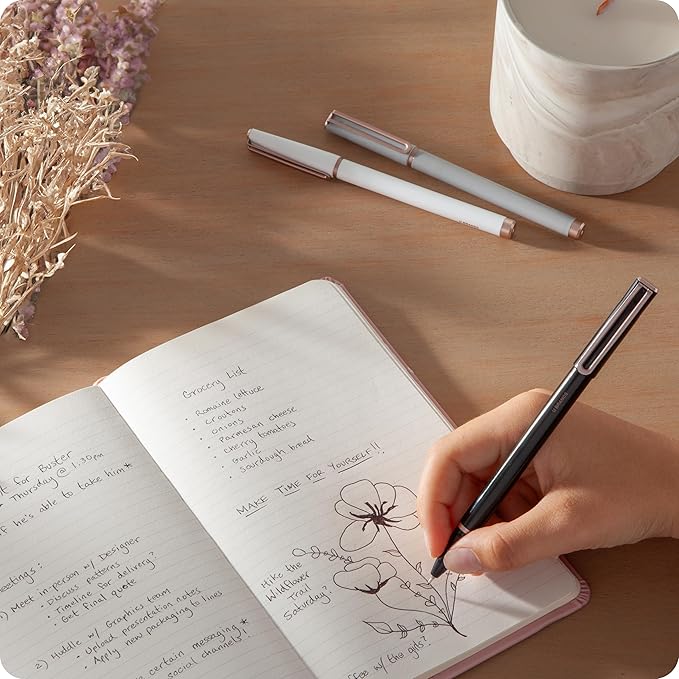 U Brands Catalina Felt Tip Pens, Set of 3, Classic Designs with Rose Gold Hardware, Medium (0.7 mm) Point, Black Ink