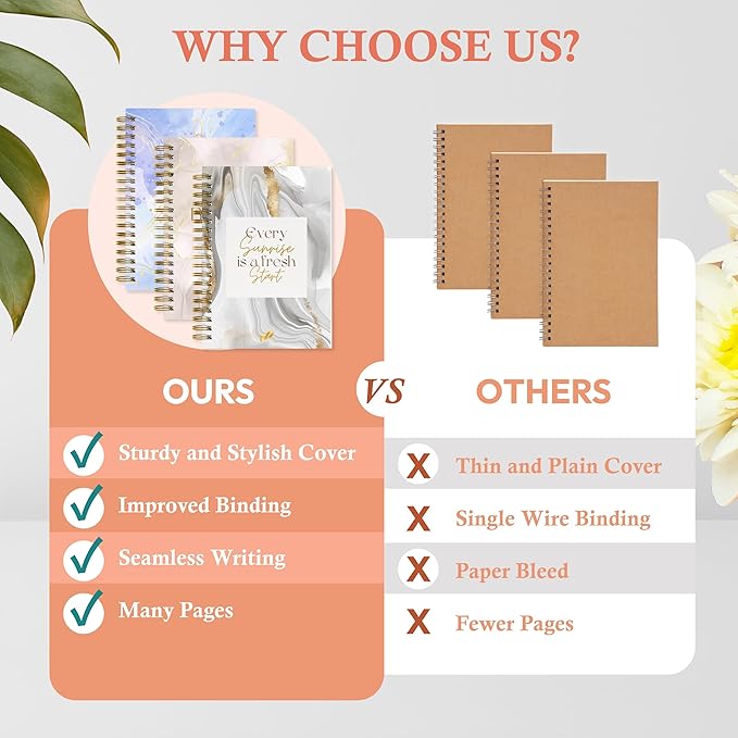 Spiral Journal Notebook - 10.25" x 7.25" Design, 100 GSM Paper, 300 Pages. Spiral Notebook Journal for Women - Premium Quality Spiral-Bound Journaling Notebooks. - Find Joy (Marble)