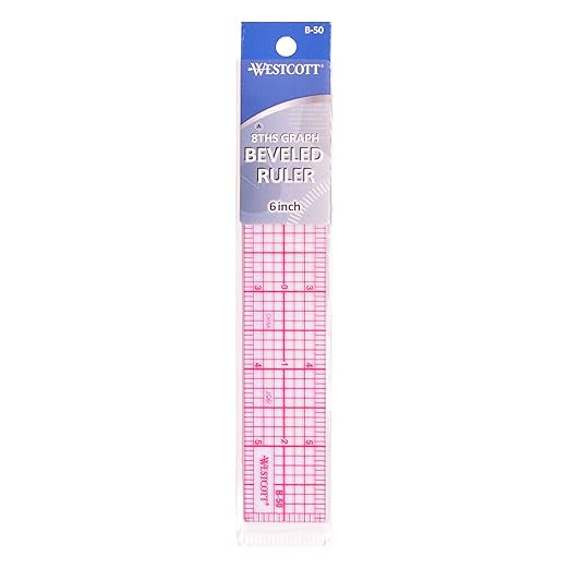 Westcott 8ths 6-Inch Beveled Transparent Ruler (B-50), Clear (Pack of 2)