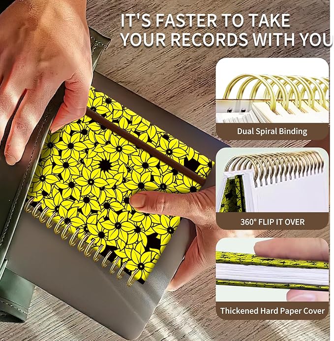 Spiral Journal Notebook, A5 Cute Notebooks for Women Men, College Ruled Hardcover Notebook for Work & Note Taking, 60 Pages Double-Wire Journals for Writing Cute Sunflowers