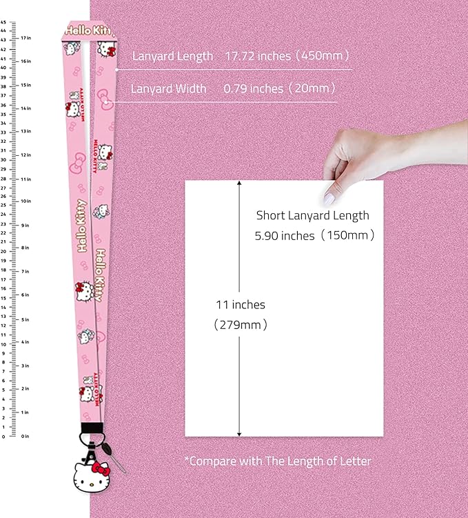 Cute Kawaii Anime Lanyard for Women - Pink ID Badge Holder Keychain