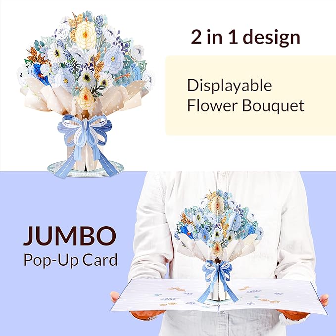 Paper Love HugePop 3D Magical Flower Bouquet Pop Up Card, with Detachable Paper Flower Bouquet, Gift for Birthday, All Occasion - Jumbo 10" x 14" Cards - Includes Envelope and Note Tag