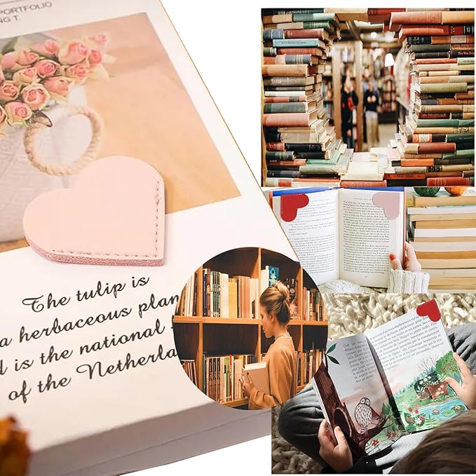 Heart Bookmarks Gifts for Women-Cute Corner Page Leather Bookmark for Book Lovers Gift for Teachers Students Book Reading Lovers, for School Office Home Supplies Reading(Stocking Stuffers Gifts)