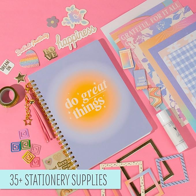STMT D.I.Y. Journal Set, 70-Sheet Hardcover Spiral-Bound Journal Kit, Over 35 Stationery Supplies, Including Journal Stickers, Frames, Pen, Keychain, Glue Stick & More, Journaling Kit, Girls Journal