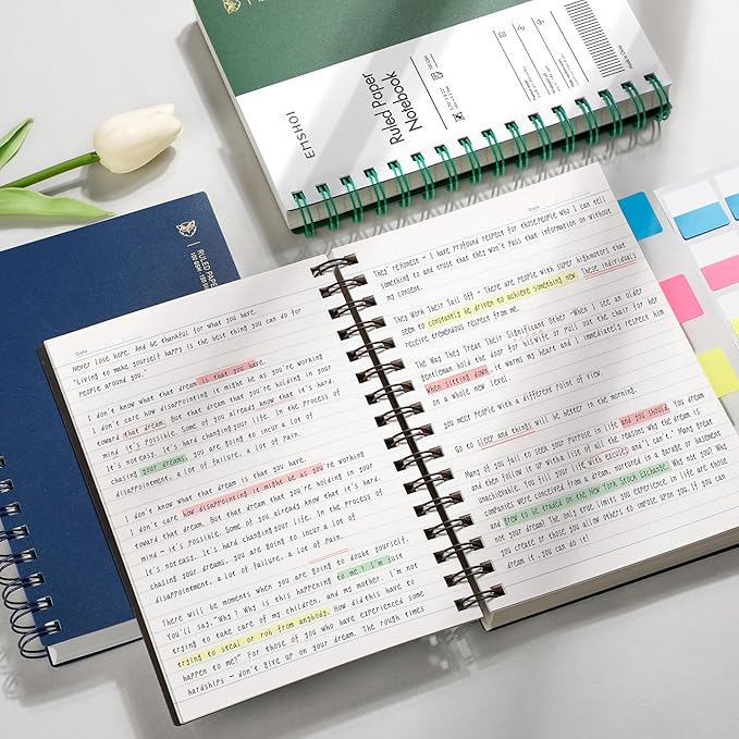 EMSHOI A5 Spiral Notebook College Ruled Lined Journal, Small 5.7" X 8.22", 300 Pages/150 Sheets, 100gsm Thick Paper, Waterproof Hardcover, for Office School Women Men Work Writing Notes, Green