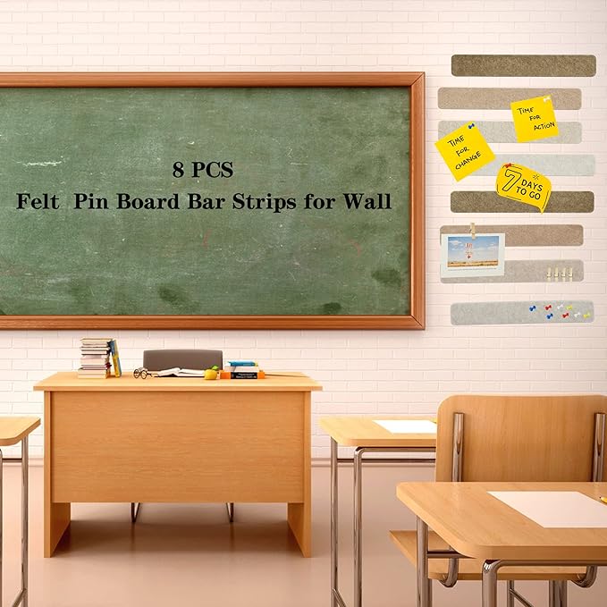 8Pcs Bulletin Board Strips, Camel-Brown Felt Pin Board Bar Strips with 50 Pushpins, Self-Adhesive Felt Cork Board Strips for Wall to Display Your Notes, Photos, Schedules, Announcements
