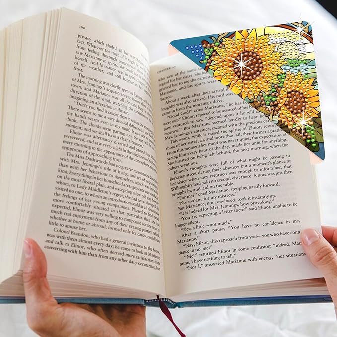 Diamond Art Painting Bookmarks,8Pcs DIY Cute Diamond Art Kits for Adults, Corner Bookmarks Small Crafts Kit for Women Book Lovers (Flower)