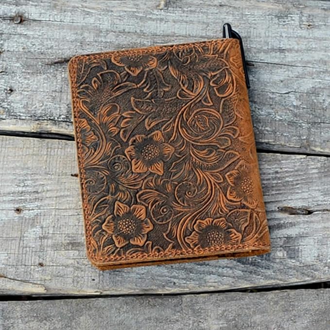 JJNUSA Compatible with Rocketbook Mini Cover Smart Business Handmade Distressed Genuine Leather Journal Notebook Cover for Card Holder Mini 3.5" x 5.5" Flower