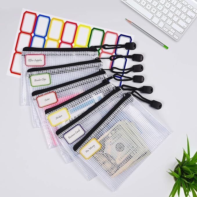 Mesh Zipper Pouches, 6PCS Waterproof Tear-Resistant Document File Folders, B8 Size Zipper Documents Pouch Document Organizer Bags for School Office Home Travel Storage(5×4.1Inch)
