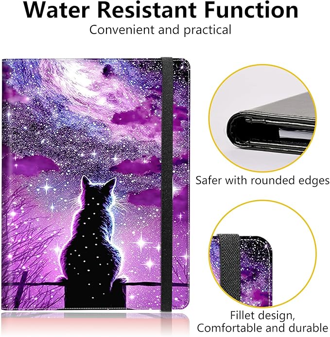PU Leather Padfolio Folder Clipboard Portfolios Organizer Conference Document Organizer with Business Card Holder Storage Clipboard Writing Pad,Hipster Cat Galaxy
