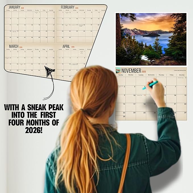 National Parks Calendar 2025 | 12" x 18" (Opened) 2025 for Easy Appointment Tracking & Scheduling | Home & Office Organization | Stunning Nature Photography of Iconic National Parks | Ideal for Outdoor Enthusiasts | 2025 Calendar Wall