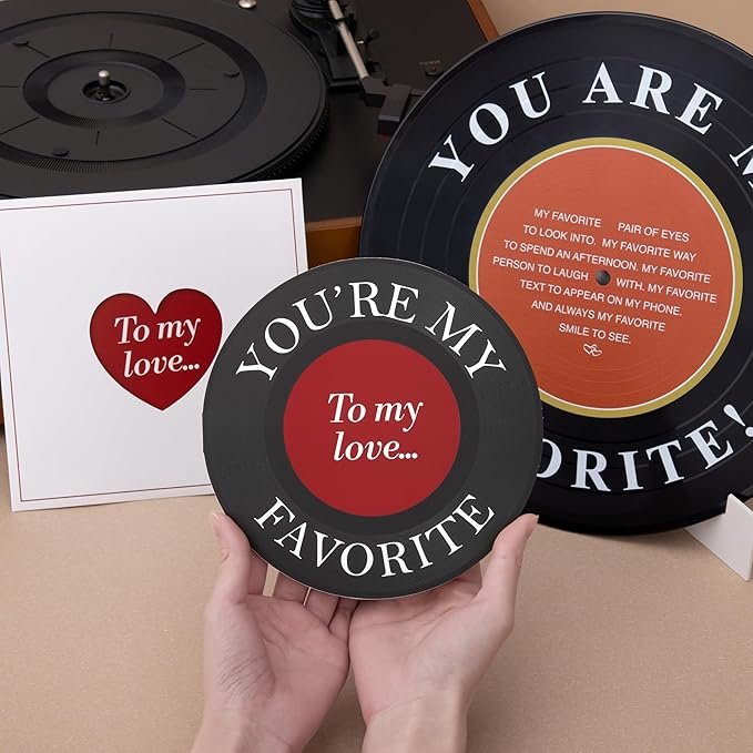 Crisky Anniversary Card with Simulated Vinyl Record and Stand for Him or Her, Valentine's Day Gift for Husband or Wife, Boyfriend or Girlfriend, To My love Card for Men and Women
