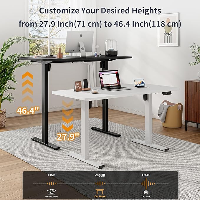 Standing Desk Frame, Electric Stand up Desk Frame Height Adjustable Table Legs Sit Stand Desk Frame, Dual Motor Ergonomic Standing Desk Base Workstation, Frame Only, White