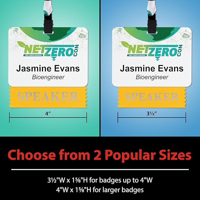 Conference Badge Ribbons with Adhesive, 3-1/2" x 1 5/8", 100pk (50 Attendee, 20 First Time, 10 Sponsor, 10 Exhibitor, 10 Speaker), Satin