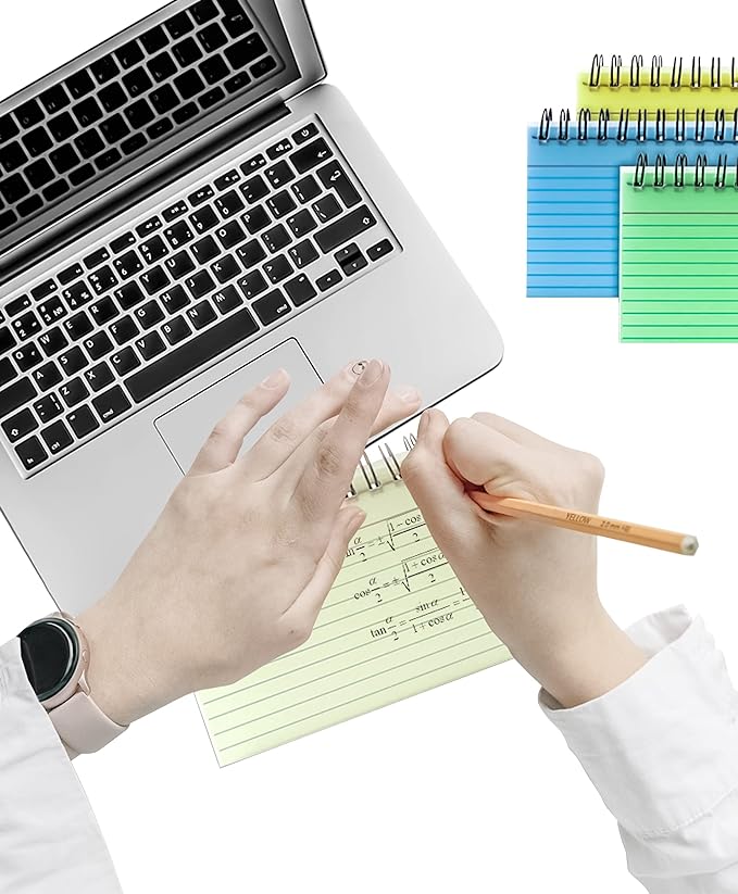 MotBach 500 Sheets Multicolor Index Cards, 10 Pads Spiral Bound Ruled Index Cards with PVC Cover, Learning Card Note Cards for Home School and Office, 3.3 x 5 Inch, 5 Colors