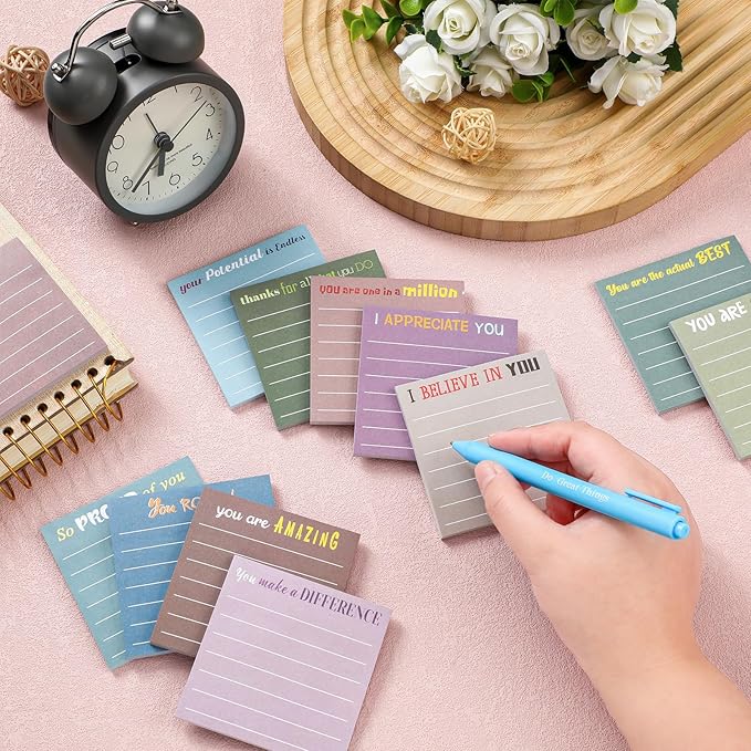 Yinder 24 Pcs Inspirational Sticky Notes with Lines Cute Motivational Sticky Notes Pad Employee Appreciation Gifts Bulk for Teacher Nurse Coworkers Office Supplies 3 x 3''(Morandi Color,Appreciation)