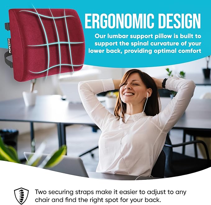 FORTEM Seat Cushion and Lumbar Support for Office Chair, Desk Chair Cushion, Memory Foam Office Chair Cushion, Non Slip Sitting and Back Pillow for Gaming, Car Seat Cushion, Chair Pad