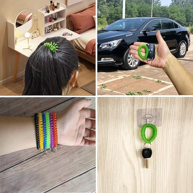 Pack of 36 Colorful Spring Spiral Wrist Coil Key Chain, Wristband Key Ring (Green)