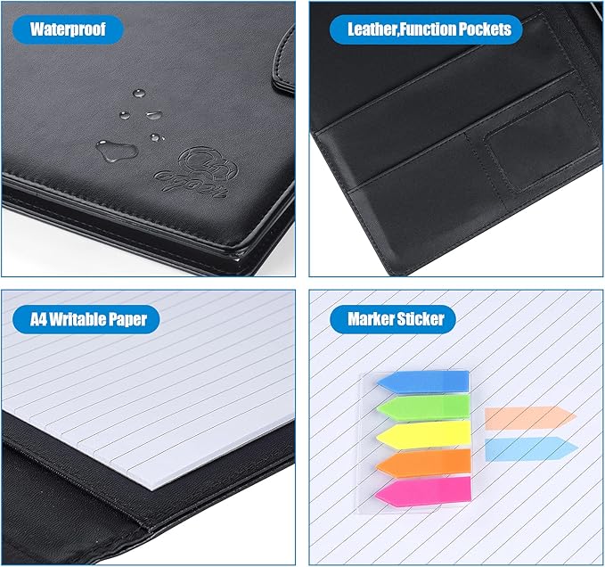 Padfolio Clipboard Folder, Leather Portfolio Organizer Binder with Magnetic Closure Cover for Interview Resume Office Conference, Business Portfolio Included Letter Sized Papers & Sticky Tabs & Pen