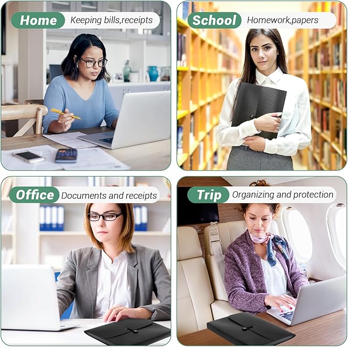 Expanding File Folder A4,13 Pockets File Organiser with Colored Tags, Paperwork A4 Plastic Wallet Document Storage Expander for School,Office and Home, Black