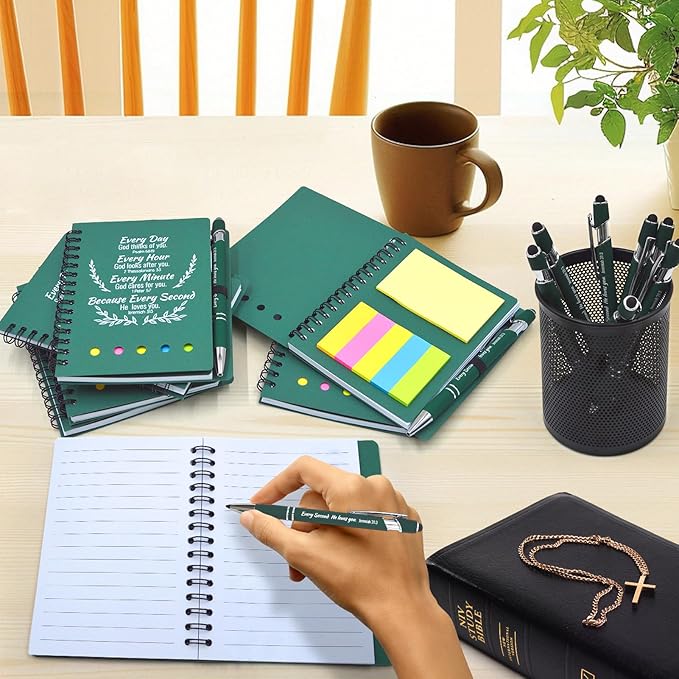 60 Pcs Bulk Christian Gifts Prayer Journal for Woman - 30 Set Religious Notepad with Christian Pen - Bible Notebook - Church Gifts for Mother's Day, Bible Study, and Family Devotions ( Green )